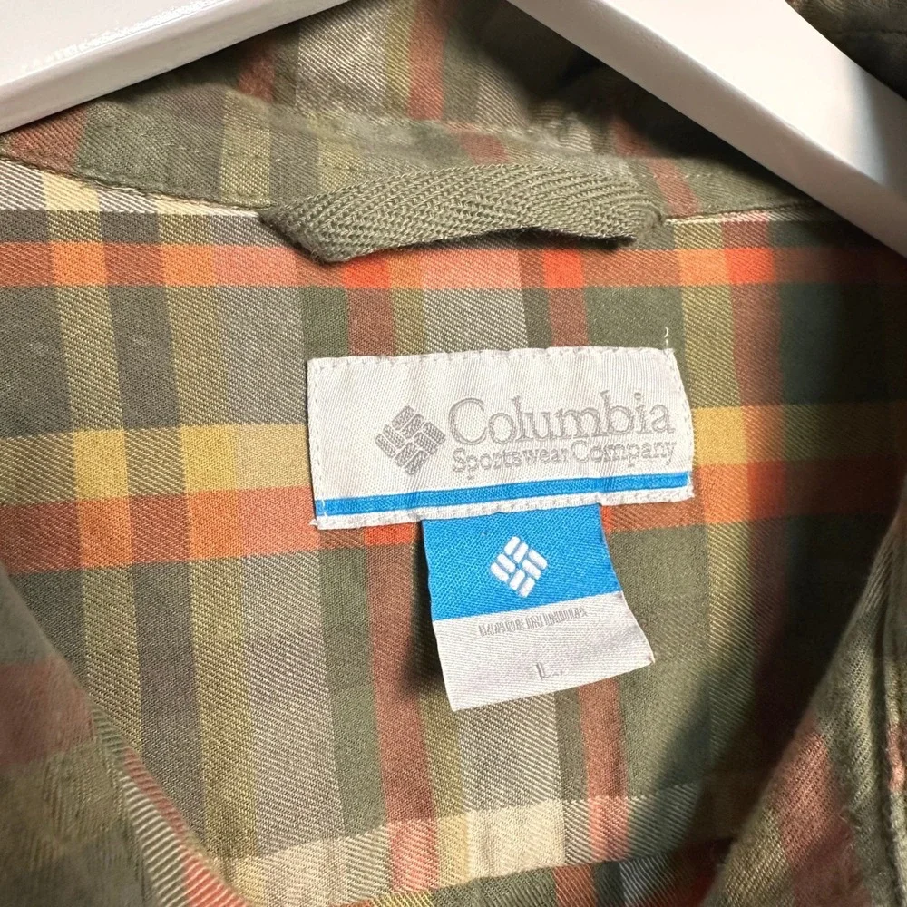 Columbia Vapor Ridge III Mens Plaid Long Sleeve Button Down Shirt Orange Green L